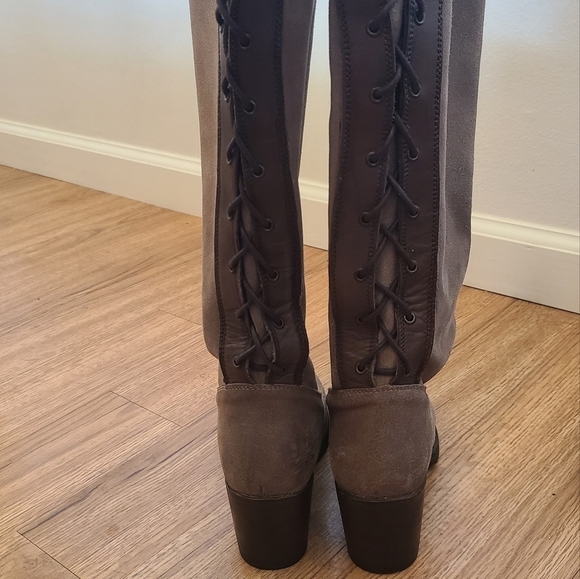 Liberty Black Suede Leather Lace Up Heeled Boots with Side Zipper - Picture 5 of 8